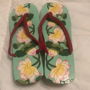 Hand Painted green floral Anthropologie sandal